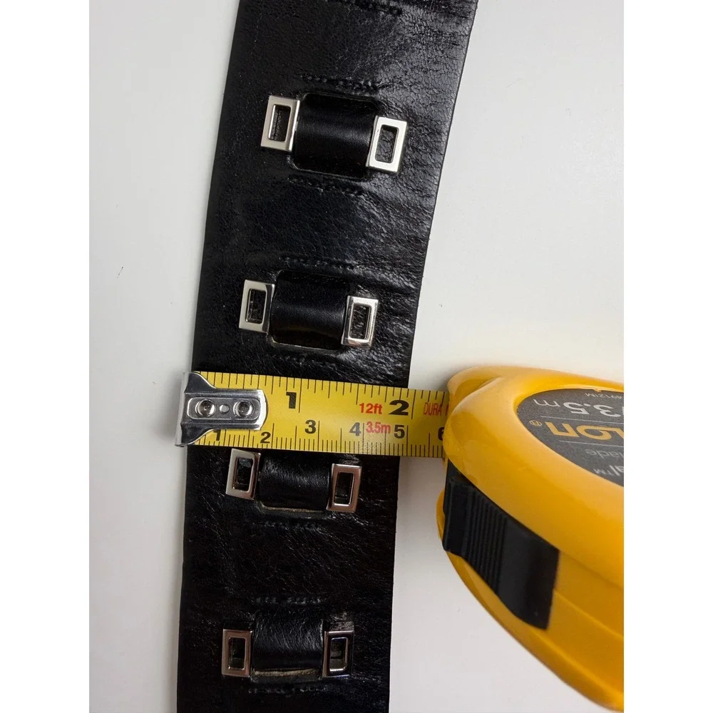 DKNY Womens Leather Wide Belt XL Black Silver Hardware Studded Statement 40